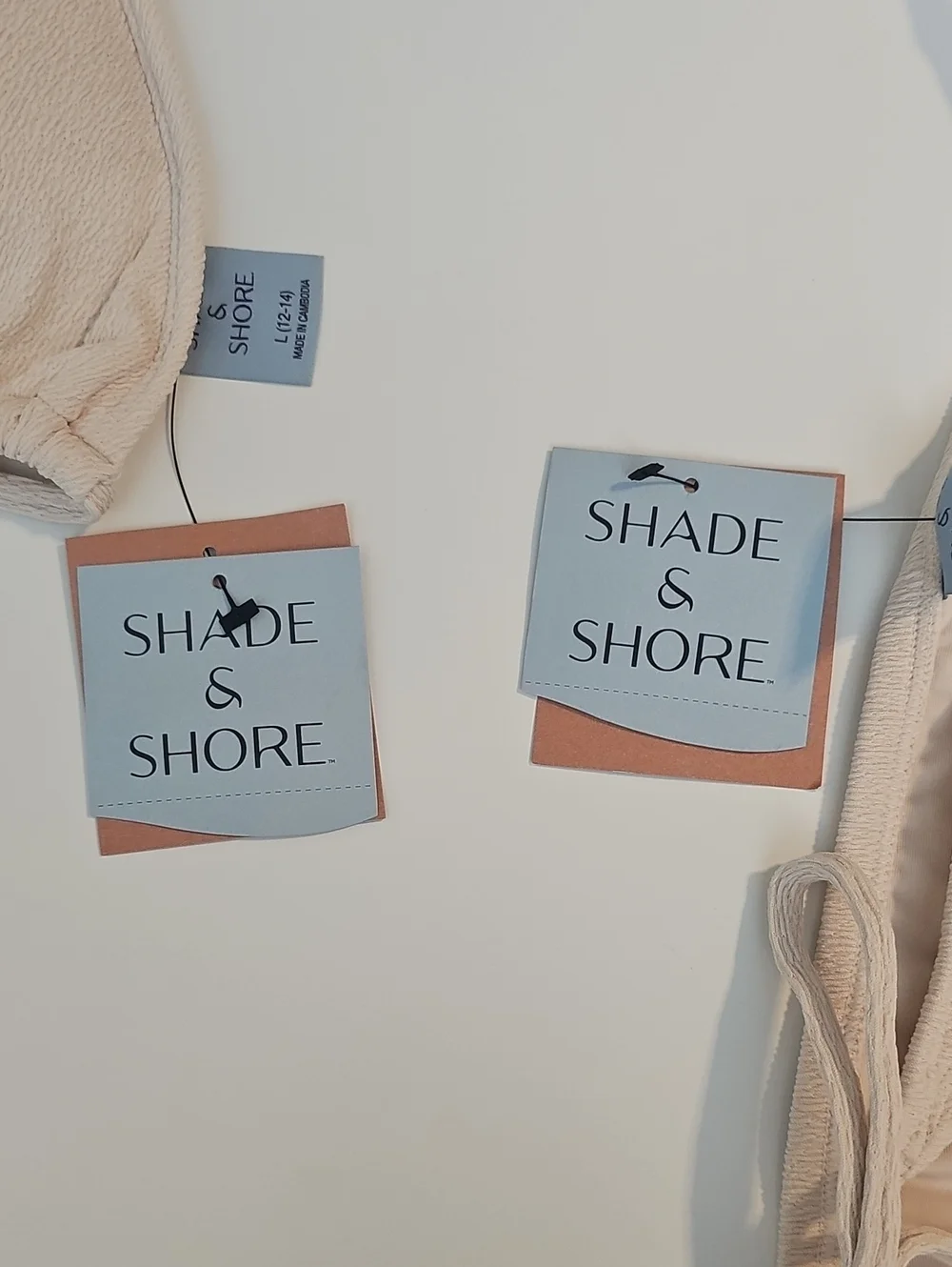 Shade & Shore Women's L Cream / Off-White Crepe Beaded Triangle Bikini Set